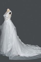 Cap Sleeve Jewel Neck Ball Gown Wedding Dress Floral Appliques