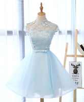 Light Blue Short Prom Dress with Beautiful Applique Details