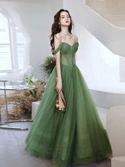 Green Sweetheart Neck Tulle Long Prom Dress For Women
