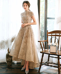 Champagne High Neck Lace Formal Prom Dress For Women Evening Wear