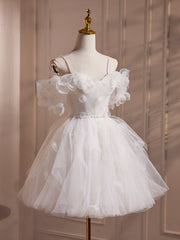 Chic White Off-Shoulder Tulle A-Line Prom Dress: Your Cute Homecoming Essential