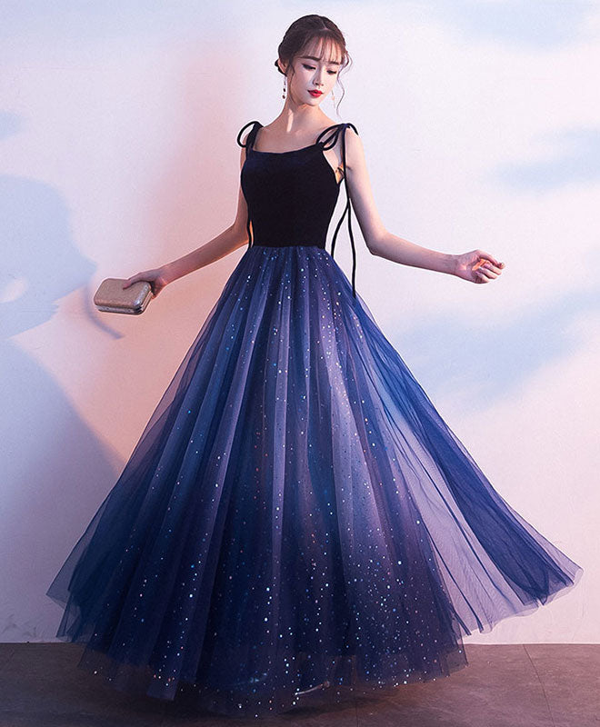 Stunning Simple Elegant Blue Tulle Long Prom Evening Dress Gown