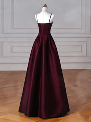 Elegant A-Line Satin Burgundy Long Prom Dress for Women