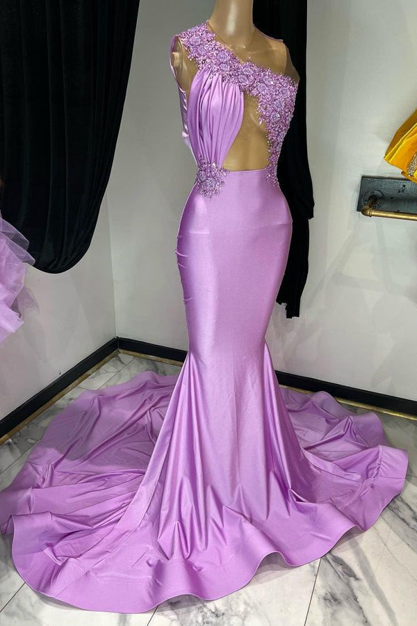 Elegant Purple One-Shoulder Mermaid Prom Dress | Sleeveless Formal Gown