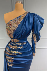Elegant Royal Blue One-Shoulder Beaded Mermaid Prom Dress for Special Occasions