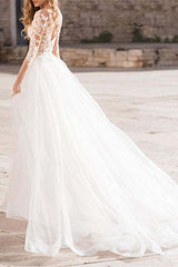 Long Sleeve Lace Mermaid Wedding Dress with Sheer Bodice Train