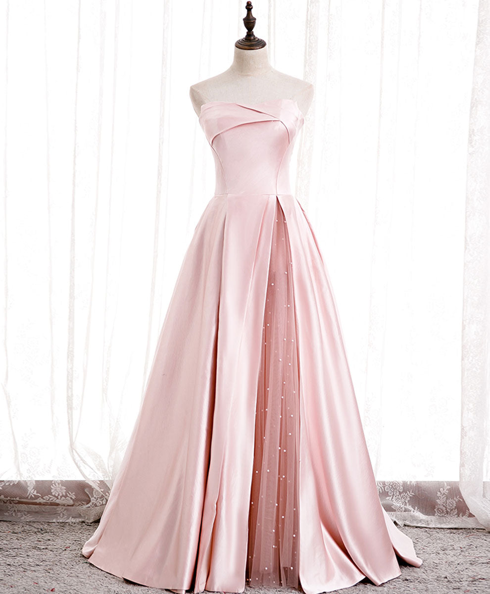 Beautiful Simple Pink Satin Long Prom Dress For Women