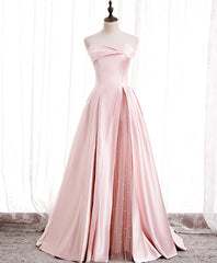 Beautiful Simple Pink Satin Long Prom Dress For Women