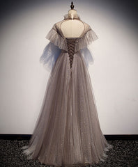 Unique Tulle Long Prom Dress Evening Gown For Women Gray