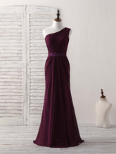 Elegant Burgundy One-Shoulder Chiffon Mermaid Long Prom Dress for Women