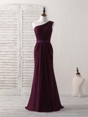 Elegant Burgundy One-Shoulder Chiffon Mermaid Long Prom Dress for Women
