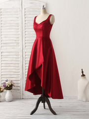 Elegant V-Neck High-Low Burgundy Prom Dress, Perfect for Bridesmaids and Evenings