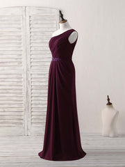 Elegant Burgundy One-Shoulder Chiffon Mermaid Long Prom Dress for Women