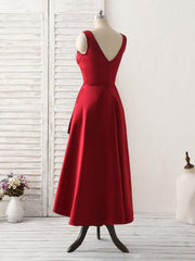 Elegant V-Neck High-Low Burgundy Prom Dress, Perfect for Bridesmaids and Evenings