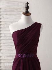 Elegant Burgundy One-Shoulder Chiffon Mermaid Long Prom Dress for Women