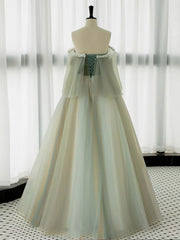 Elegant A-Line Green Tulle Lace Long Prom Dress for Formal Events