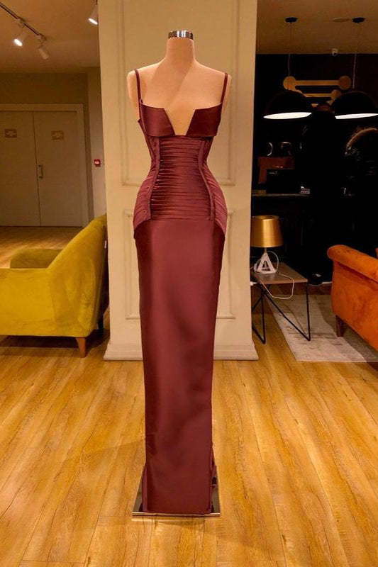 Elegant Burgundy Mermaid Prom Dress Spaghetti Straps V-Neck Evening Gown