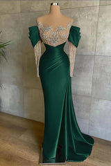 Elegant Pink Off-Shoulder Mermaid Prom Dress with Beaded Appliques & Front Slit