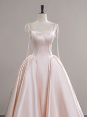 Elegant A-Line Satin Pink Champagne Long Prom Dress for Women