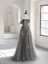 Gray Sweetheart Neck A-Line Lace Long Prom Dress Evening Gown