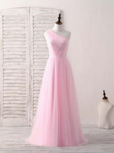 Elegant Pink Tulle One-Shoulder Long Prom Gown - Perfect Bridesmaid Dress