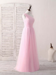 Elegant Pink Tulle One-Shoulder Long Prom Gown - Perfect Bridesmaid Dress