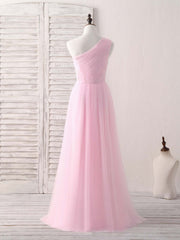 Elegant Pink Tulle One-Shoulder Long Prom Gown - Perfect Bridesmaid Dress