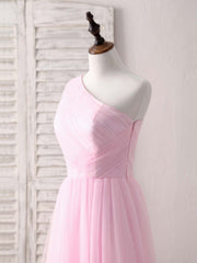 Elegant Pink Tulle One-Shoulder Long Prom Gown - Perfect Bridesmaid Dress