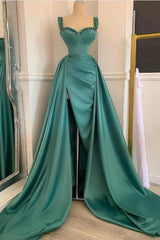 Elegant Straps Beaded Mermaid Prom Dress with Slit for Special Occasions