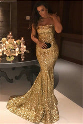 Elegant Strapless Sequin Mermaid Evening Gown: Dazzling Prom Party Dress for Women