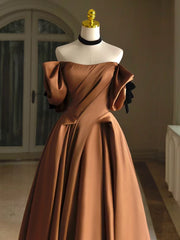 Elegant A-Line Satin Brown Long Prom Dress: Chic Formal Evening Gown