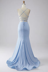 Light Blue Mermaid Long Prom Dress for Elegant Evening Parties