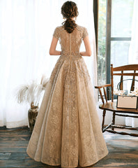 Champagne High Neck Lace Formal Prom Dress For Women Evening Wear