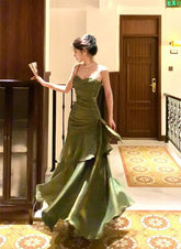 Chic Green Strap Sweetheart Long Formal Evening Prom Dress