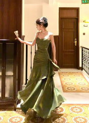 Chic Green Strap Sweetheart Long Formal Evening Prom Dress