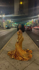 Sequined Mermaid Prom Dress Long Sleeve Sparkle Evening Gown