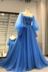 Long Sleeve Tulle A-Line Prom Dress with Built-In Bra
