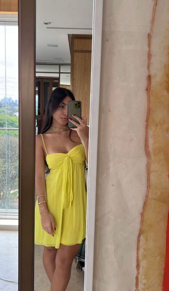 Yellow Chiffon Spaghetti-Strap Mini Party Gown Homecoming Prom Dress