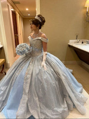 A-Line Light Blue Off-Shoulder Quinceañera Ball Gown with Tulle