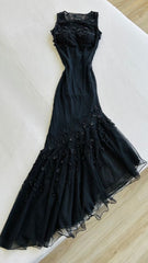 Vintage Tulle Long Prom Dress Sleeveless Bra-Built Evening Gown