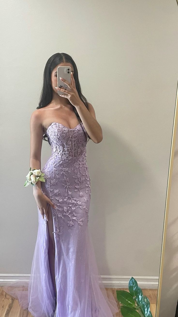 Purple Lace Mermaid Sweetheart Neck Tulle Long Prom Dress