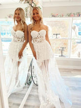 Strapless Sheer Lace Appliqué Tulle Prom Dress with Built-In Bra