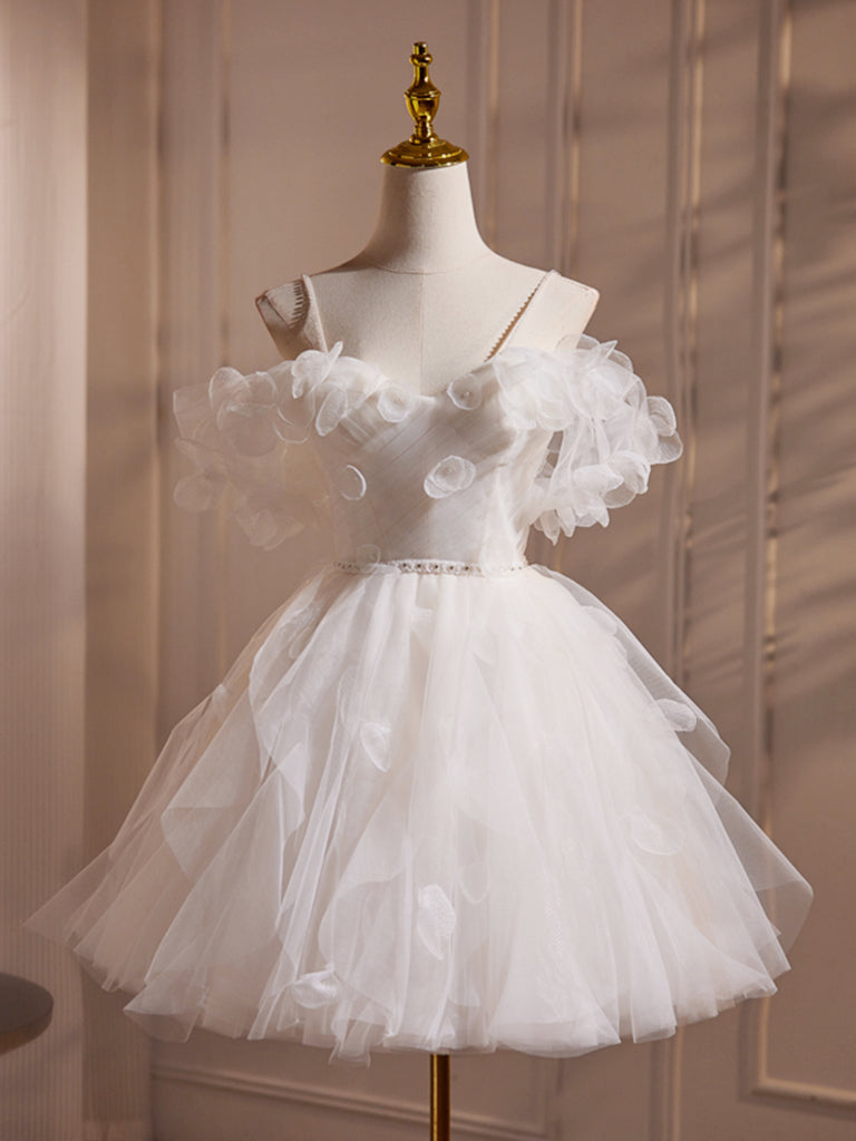 Chic White Off-Shoulder Tulle A-Line Prom Dress: Your Cute Homecoming Essential