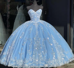 Princess Sweetheart Ball Gown Tulle Blue Quinceañera Dress with Lace-Up