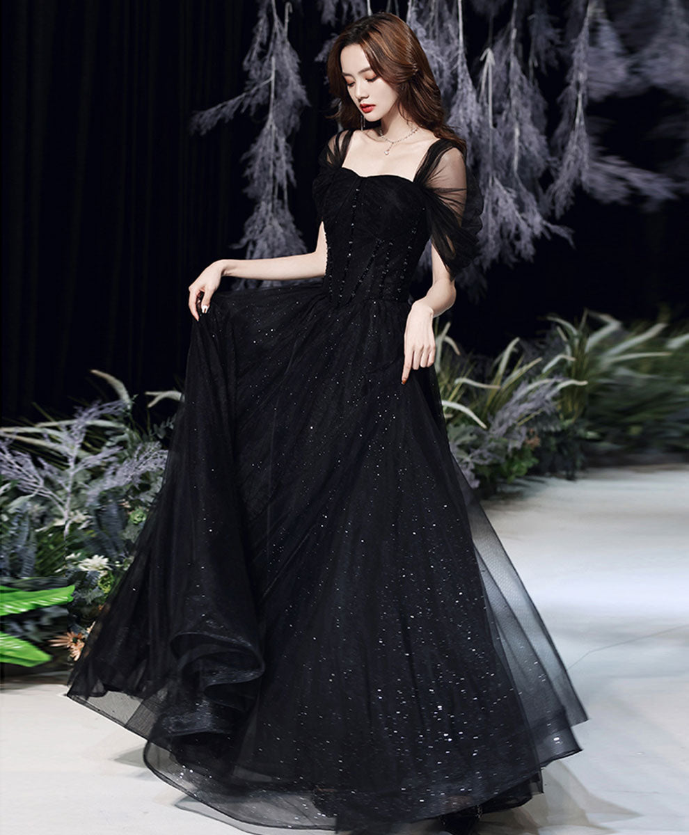 Beautiful Black Tulle Off Shoulder Long Prom Dress Evening Gown