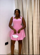 Satin Short Pink Party Dress - Sleeveless Homecoming Prom FG6288