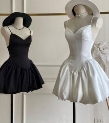 Short Satin A-Line Party Dress with Built-in Bra Spaghetti Straps