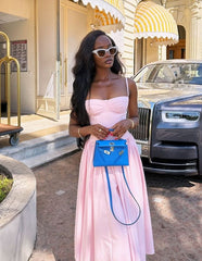 A-Line Pink Satin Evening Gown Sleeveless Formal Prom Dress