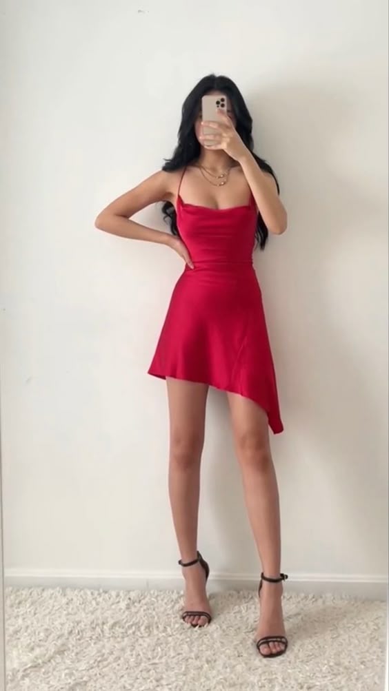 Red Satin Strappy Homecoming Dress for 18th Birthday Celebrations