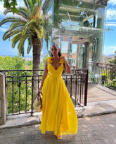 Sunshine Yellow A-Line Chiffon Evening Dress Sleeveless Zipper Gown